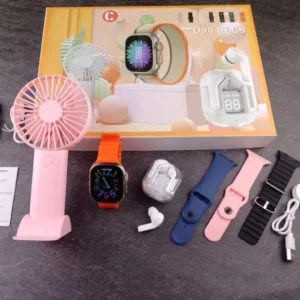 D96 Plus Smartwatch Suit – Bluetooth Smartwatch With Lcd Display, Wireless Earphones, Heart Rate, Blood Pressure & Oxygen Monitoring, Text Notifications, And Built-in Stand Fan For Cooling – All-in-one Wearable For Fitness And Daily Use