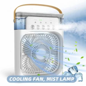 10 Inch Big Size Portable Air Conditioner Fan Usb Electric Fan With Led Night Light, Fine Mist Water, And Humidifier Function | Led Night Light Water Mist – Random Color